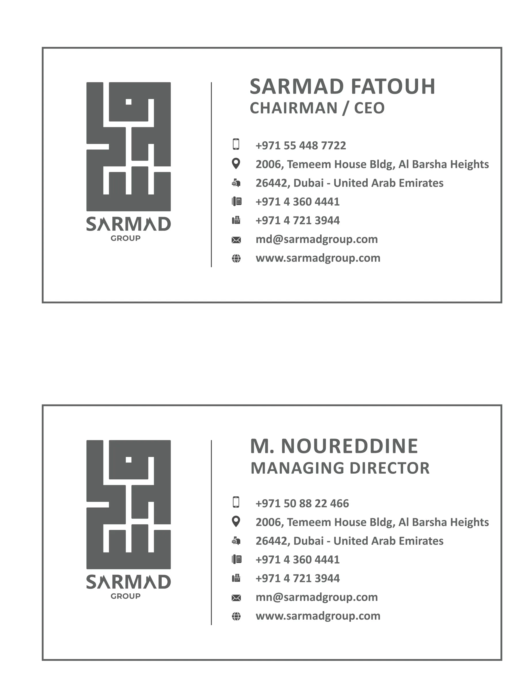 Bilingual business cards for Sarmad Group