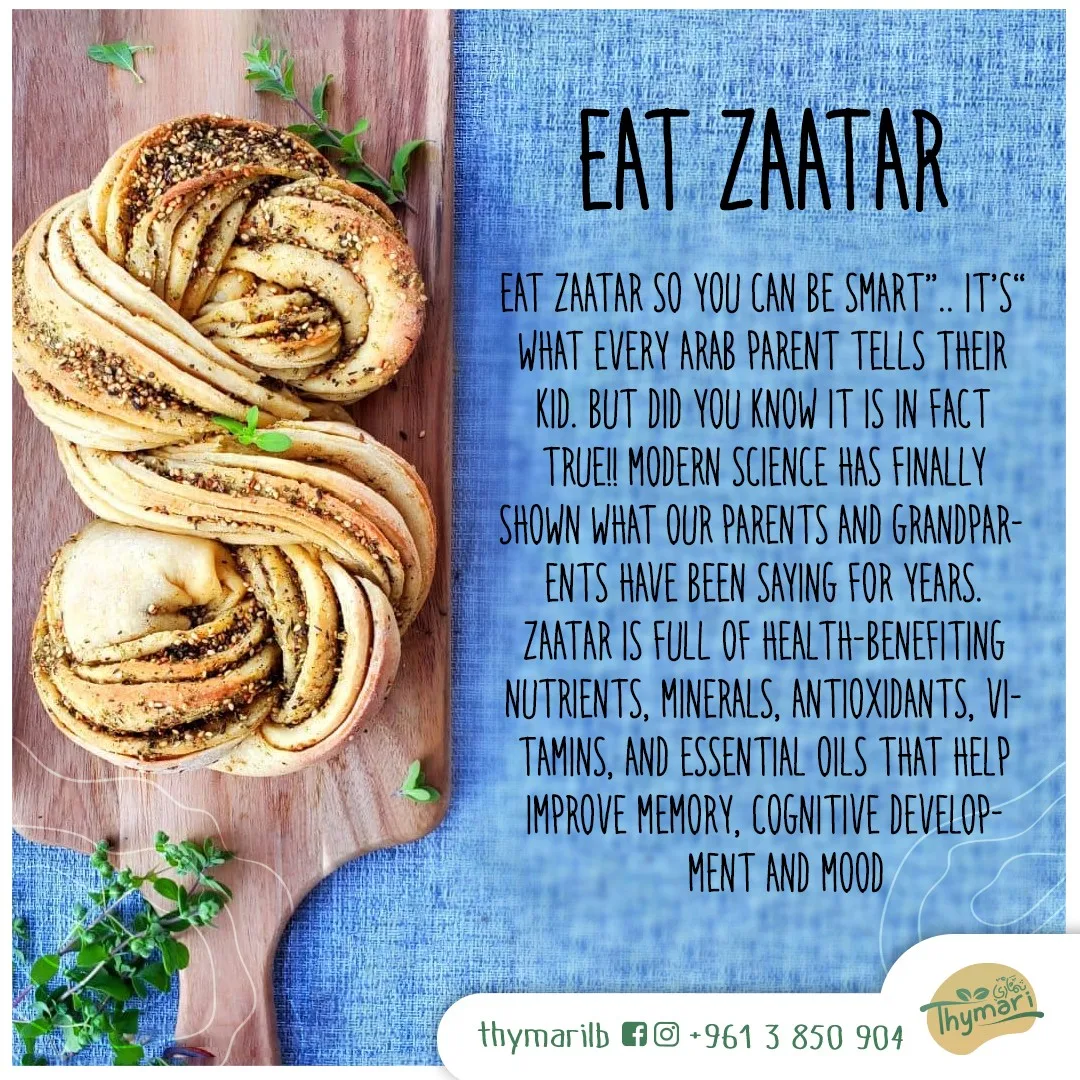 ‘Eat Zaatar’ social post with a zaatar twist bread and copy